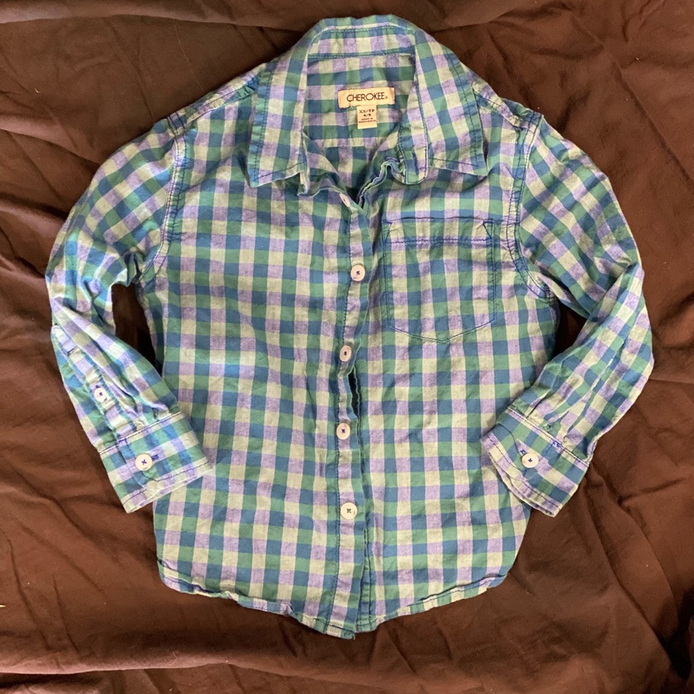 Blue and Green Boys Button Down Shirt